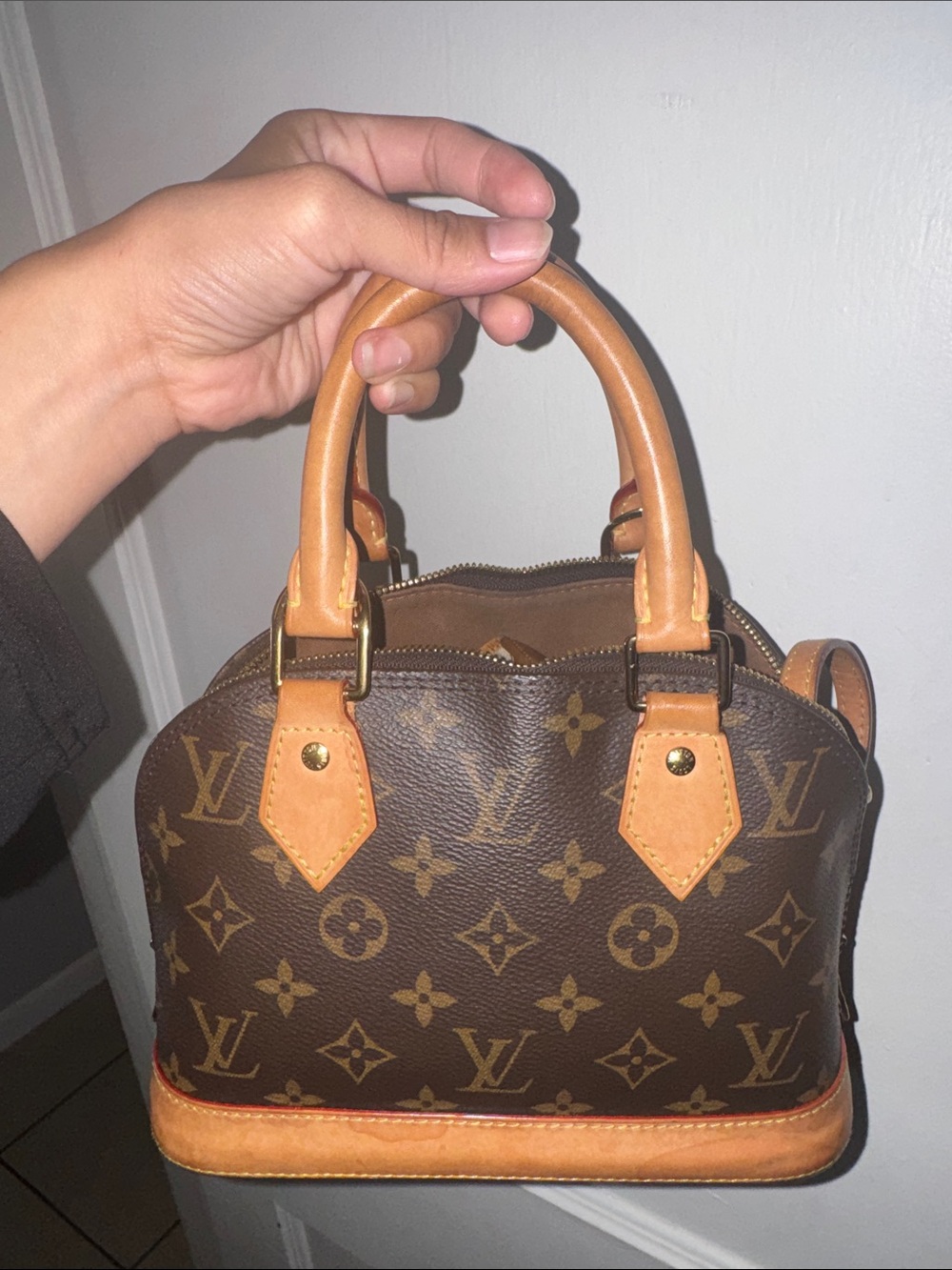 Louis Vuitton Brown Monogram Satchel with Tan Trim